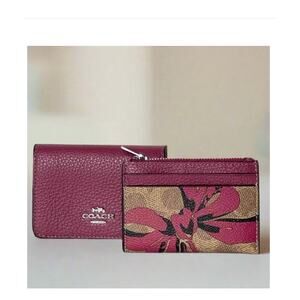 Coach Double Card Holder Mini Wallet Red Bow Signature Canvas CZ447